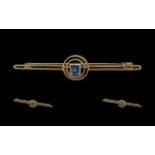 Victorian 15ct Gold Bar Brooch, set with a square blue Topaz, measures 2.25'' length, weight 3.3