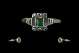 Edwardian Period Ladies Petite Emerald 18ct Gold & Platinum Set Ring, marked 18ct and platinum to