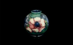 Moorcroft Small Signed ' flambe anemone round Vase. Full Marks to Base. Stands Approx 5 Inches High.