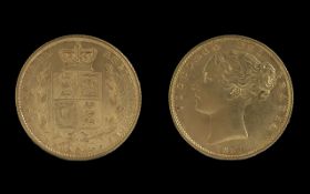 Queen Victoria 22ct Gold Young Head Shield Back Full Sovereign - Date 1851. Grade - Lightly Toned