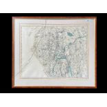 Vintage Framed Map of Cumberland, mounted framed ang glazed (glass cracked), overall size 26'' x