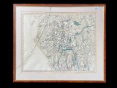 Vintage Framed Map of Cumberland, mounted framed ang glazed (glass cracked), overall size 26'' x