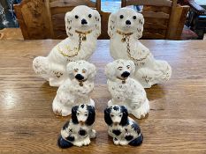 Collection of Staffordshire Flat Back Dogs, ccomprising a pair of white dogs 12'' tall, a pair of