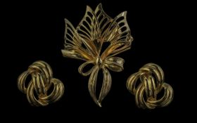 Christian Dior Gold Tone Ribbon Brooch Together With A Pair Of Givenchy Earrings. 60 x 44mm