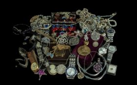 Collection of Vintage Costume Jewellery, comprising brooches, pearls, bangles, beads, chains, etc.
