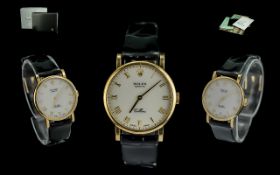 Rolex - Cellini Superb Ladies 18ct Gold Hand Winding Wrist Watch with Black Calf Leather Strap.