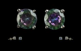 Mystic Topaz Stud Earrings, set in silver, approx.1ct of mystic topaz to each stud; very good