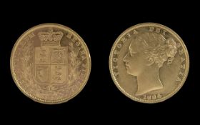 Queen Victoria 22ct Gold Young Head Shield Back Full Sovereign - Date 1884. Cleaned with Surface