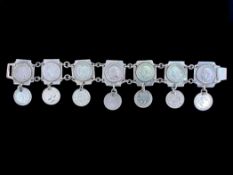 Silver Coin Bracelet, well designed silver bracelet loaded with silver coins, 7.5 inches (18.