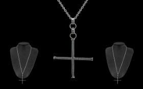 Sterling Silver Large Cross Necklace, suspended on a sterling silver 22'' chain. Cross including