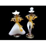 Two Murano Glass Figures, couple in amber and white glass, measure 12'' tall. Venetian glass