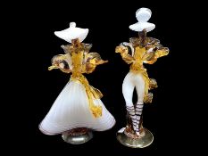 Two Murano Glass Figures, couple in amber and white glass, measure 12'' tall. Venetian glass