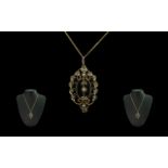 Victorian Period Attractive 9ct Gold Open worked Pendant Set with Seed Pearls, Attached to a Later