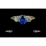 Ladies 18ct Gold And Platinum 3 Stone Diamond & Sapphire Set Dress Ring - Marked Platinum and