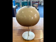Guzzini Style 'Mushroom' Table Lamp, c. 1970s, butterscotch acrylic shade, chrome column and base,