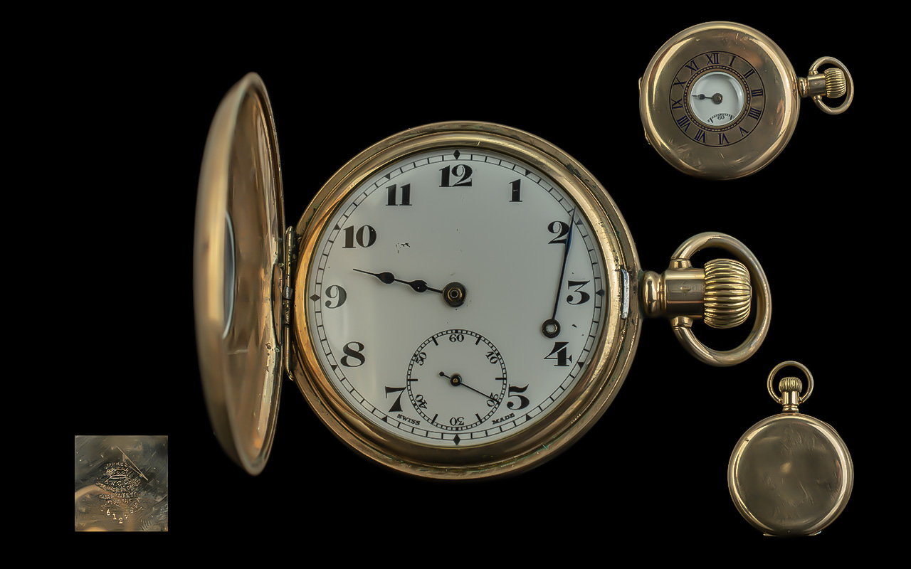 American Watch Company Gold Filled Key-less Record Pocket Watch, Guaranteed to be of Two Plates of