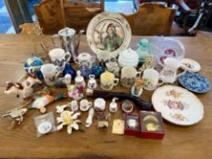 Box of Assorted Porcelain & Pottery, including assorted commemorative ware, glass bowl, cow milk