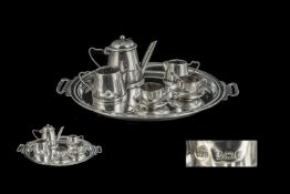Antique Miniature Solid Silver Cabaret Set, Edwardian, 1905, silver miniature set comprising tea