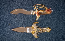 Two Heavy Good Quality Oriental Fantasy Decorative Display Daggers, with dragon decoration and