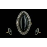 Early Victorian Period - Superb 18ct Gold Black Stone and Diamond Set Statement Ring. The Boat