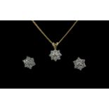 18ct Gold - Attractive Good Quality Diamond Set Cluster Pendant with Attached 18ct Gold Chain + A