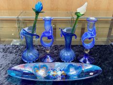 Collection of Murano Glass, including a pair of 7.5'' vases, each with a glass flower, a pair of