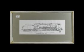 Bernard Maycock Original Drawing of German Railway Engine, built by Henschel & John. Mounted, framed
