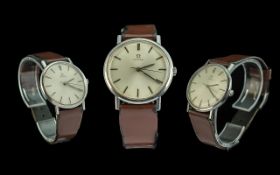 Omega - Gents Slim-line 1950's Stainless Steel Mechanical Wrist Watch with Excellent Supple Brown
