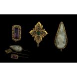 Antique Period - FIne Trio of 15ct & 18ct Gem Set Stick Brooches. Features A Georgian 18ct Gold