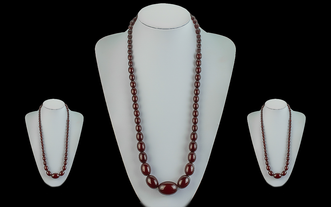 Early 20th Century Superb Quality Cherry Amber Graduated Beaded Necklace. Well Matched. Length 26
