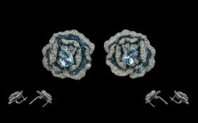 Blue Topaz Statement Earrings, quality silver earrings set with blue topaz and CZs; impressive, with