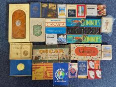 Box of Vintage Games, including Oscar, Canasta, Dominoes, Playing Cards, Draughts, Lexicon,