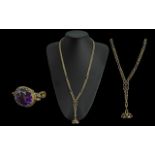 Victorian Period 1837 - 1901 Excellent Quality 9ct Gold Double Link Amethyst Set Long Necklace