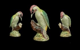 Beswick Hand Painted Porcelain Bird Figure ' Green Woodpecker ' No Flowers to Base. Model No