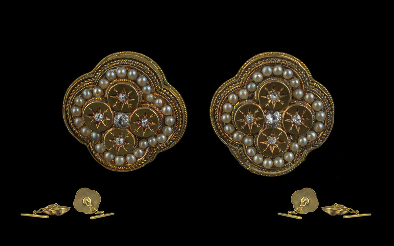Antique Period Superb Quality Pair of 18ct Gold Gem Set Cufflinks, Excellent Design, Set with