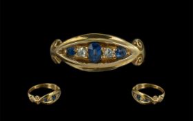 Antique Period Attractive 18ct Gold Sapphire and Diamond Set Ring, full hallmark for 18ct to