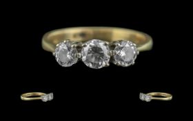 18ct Gold Good Quality 3 Stone Diamond Set Ring, marked 18ct to shank. The round faceted diamonds of