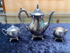 Oneida Silver Plated Three Piece Coffee Set, comprising coffee pot, cream jug, lidded silver bowl,