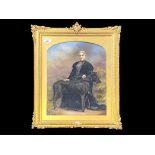 Antique Oil Painting of a Lady in Black, with her large black wolfhound. Mounted, framed and glazed,