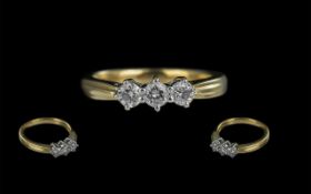 Ladies Modern 18ct Gold 3 Stone Diamond Set Ring, marked 750 - 18ct to shank. The three brilliant