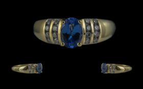 18ct Gold Good Quality Diamond and Sapphire Set Dress Ring. Marked 750 to Shank. Diamonds and