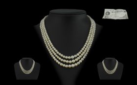 Ciro of Bond Street London Fine Quality Triple Strand Cultured Pearl Choker/ Necklace with 9ct