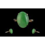 Ladies Good Quality 9ct Gold Single Jade Stone Set Ring, Marked 9ct to Shank. The Large Oval