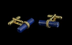 Pair of Gentleman's Gold Plated Cuff Links, Set with Lapis Lazuli, marked 925.