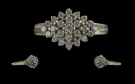 9ct Gold Diamond Cluster Ring, round cut diamonds set in diamond shape, .50 ct. Ring size P/Q.