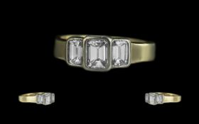 Ladies 18ct Gold - Good Quality Modern 3 Stone Diamond Set Dress Ring. Full Hallmark to Interior