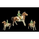 Beswick Hand Painted Girl on a Pony Figure. Model No 1499. Skewbald Colour way. Issued 1957 -