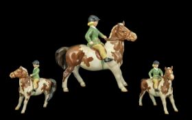 Beswick Hand Painted Girl on a Pony Figure. Model No 1499. Skewbald Colour way. Issued 1957 -