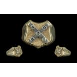 14ct Gold - Gents Impressive and Heavy Diamond Set Shield Shaped Ring ( College Style ) Marked