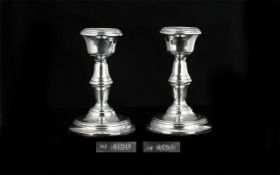 Edwardian Period Pair of Sterling Silver Candlesticks of Small Proportions, Each Raised on a Stepped